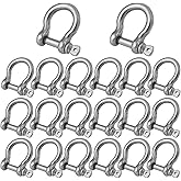 YOUNTHYE 20 PCS Stainless Steel M6 Screw Shackle 1/4 Inch Chain Shackle Bow Shackle Clevis Heavy Duty Screw Pin Shackle for Anchor, Towing, Off Road Recovery