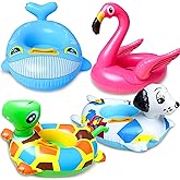 4 Pack Inflatable Pool Floats for Toddler Age 3-7 Animal Swim Tube Rings for Kids Infant Baby Ride on Beach Floaties with Safety Seat&Handle for Summer Lake Pool (Flamingo, Turtle, Whale, Dalmatian)