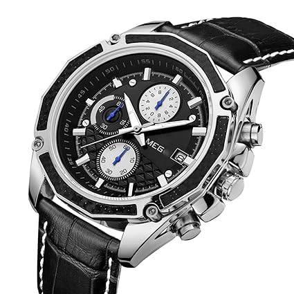 MEGIR Mens Analog Quartz Wrist Watches Fashion Military Pilot Multifunction Leather Chronograph Wristwatch, Luminous�