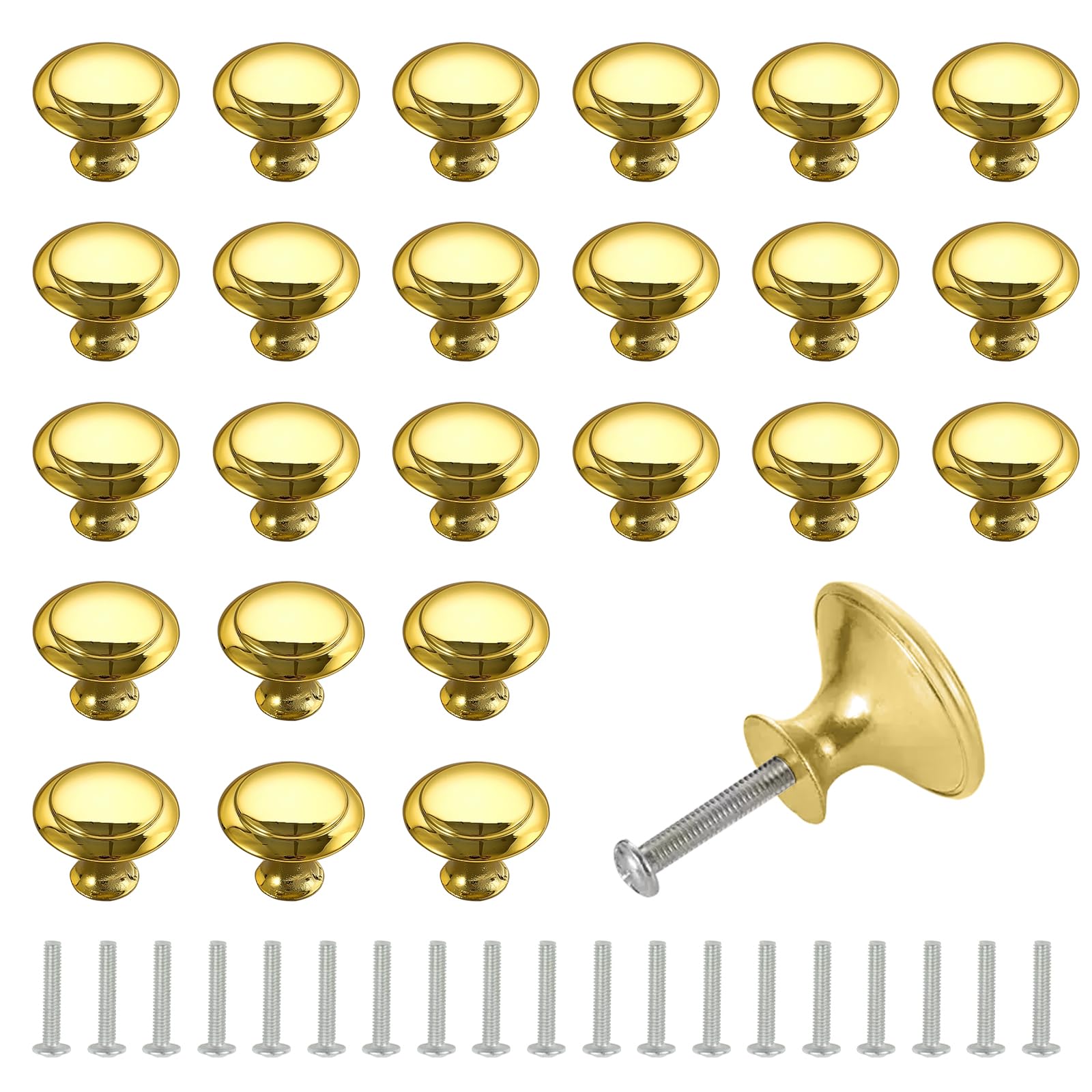 oupados 25 Pieces 30mm Solid Cabinet Door Knob Cabinet Knobs Drawer Knobs Gold with Screws Suitable for Cabinets Wardrobes Drawers