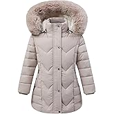 AUBZOZO Girls' Warm Outwear Long Coat with Hood,Kid's Winter Puffer Jacket Insulated Warm Snow Parka