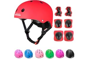 KAMUGO Kids Adjustable Helmet, with Sports Protective Gear Set Knee Elbow Wrist Pads for Toddler Age 2-8 Boys Girls, Bike Skateboard Hoverboard Scooter Rollerblading Helmet Set