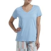 HUE Womens Sleepwell Basic Short Sleeve V-Neck T-Shirt for Lounging Or Sleeping, Made with Temperature Regulating Technology