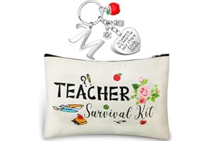 Hinly Teacher Appreciation Gifts Set Teacher Survival Kit Bag Keychain with Initial Makeup Pouch Cosmetic Bag for 2025 Graduation(M Style)