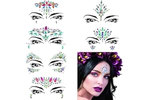 BOBOFLY Mermaid Face Gems Glitter, 6 Packs Rhinestone Face Jewels Festival Rave, Self-adhesive Face Eyes Eyebrow Bindi Tears Body Rainbow Jewel Crystal Acrylic Diamond Temporary Tattoo Stickers