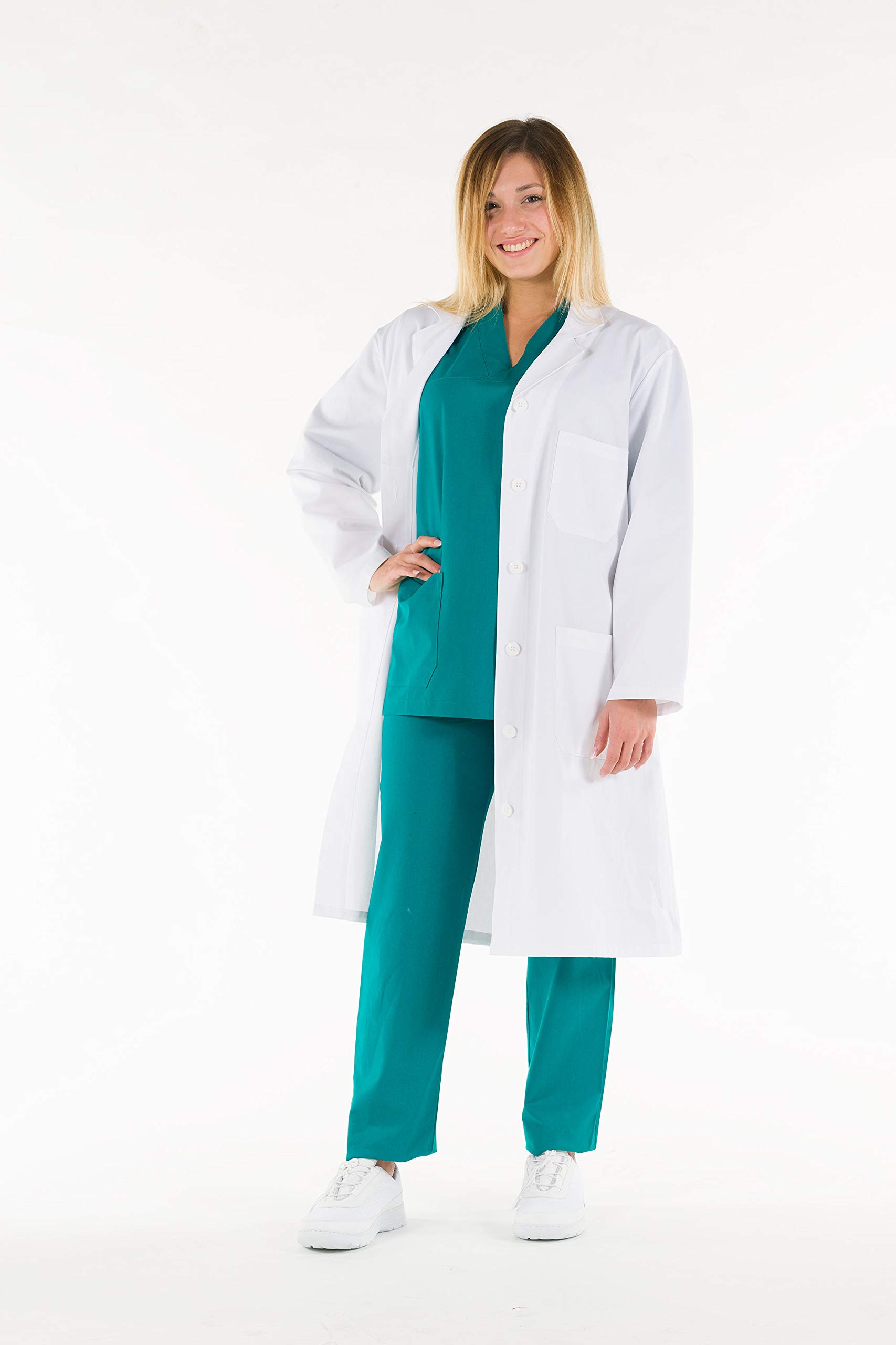 Gima - Women's White Lab Coat, Doctor's Work Wear, Made of 100% High Quality Cotton, EU Size 44, Professional and Stylish Line.