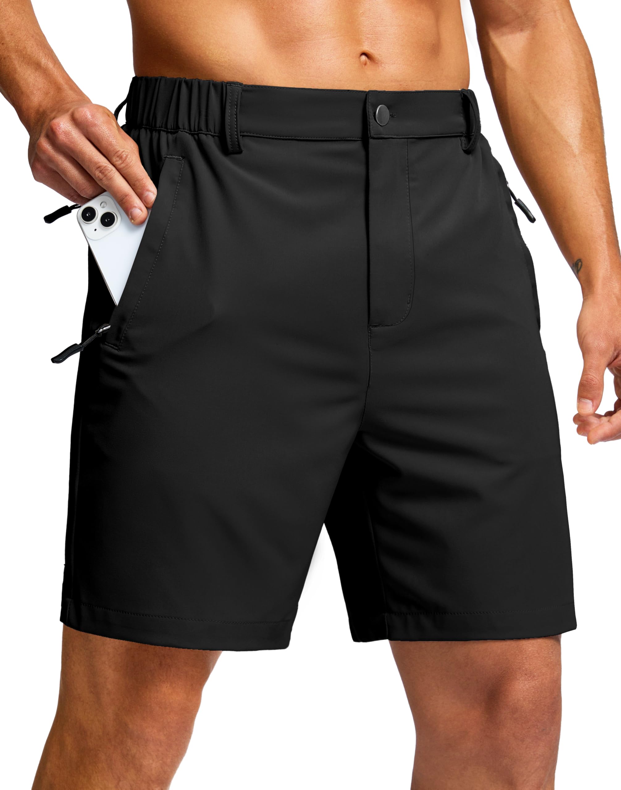 Photo 1 of G Gradual Men's Hiking Shorts 7" Lightewight Casual Shorts for Men Quick Dry Stretch Golf Shorts with 3 Zipper Pockets Summer(Black,L)