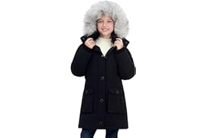 maoo garden Girls Winter Coats Heavyweight Waterproof Jacket Mid-Length Fur Hooded Parka
