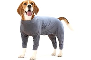 DOTONER Dog Recovery Suit Abdominal Wound After Surgery Wear Prevent Licking Wounds E-Collar & Cone Alternatives Postoperative Shirt Dog Pajamas Long Sleeve Prevent Shedding (Large, Grey)