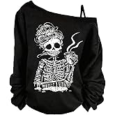 Verdusa Women's Plus Size Goth Off Shoulder Oversized Tshirts Streetwear Graphic Tees Fall Clothes