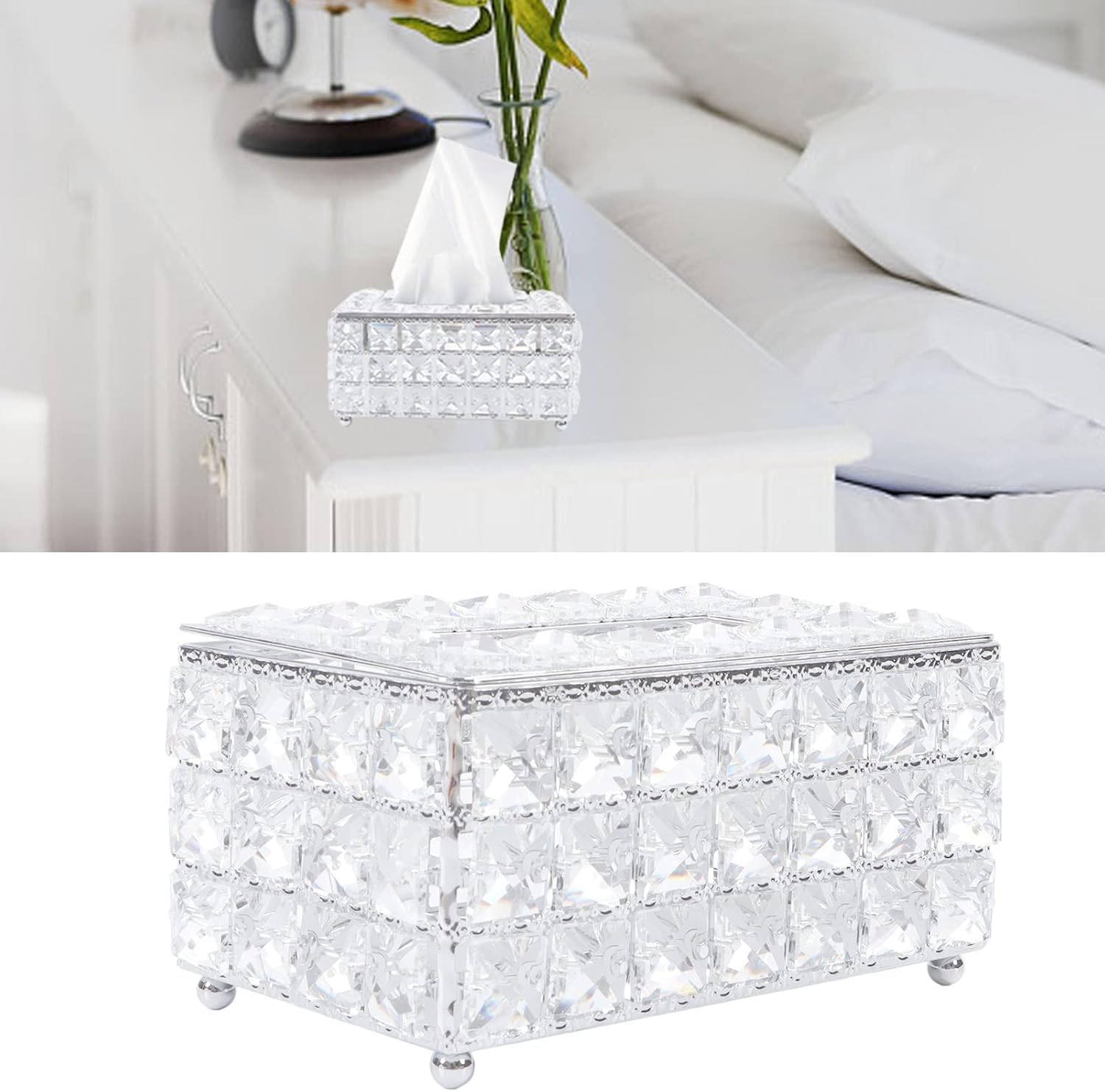 Artificial Crystal Tissue Box Rectangular Household Tissue Holder for Living Room Bedroom Office
