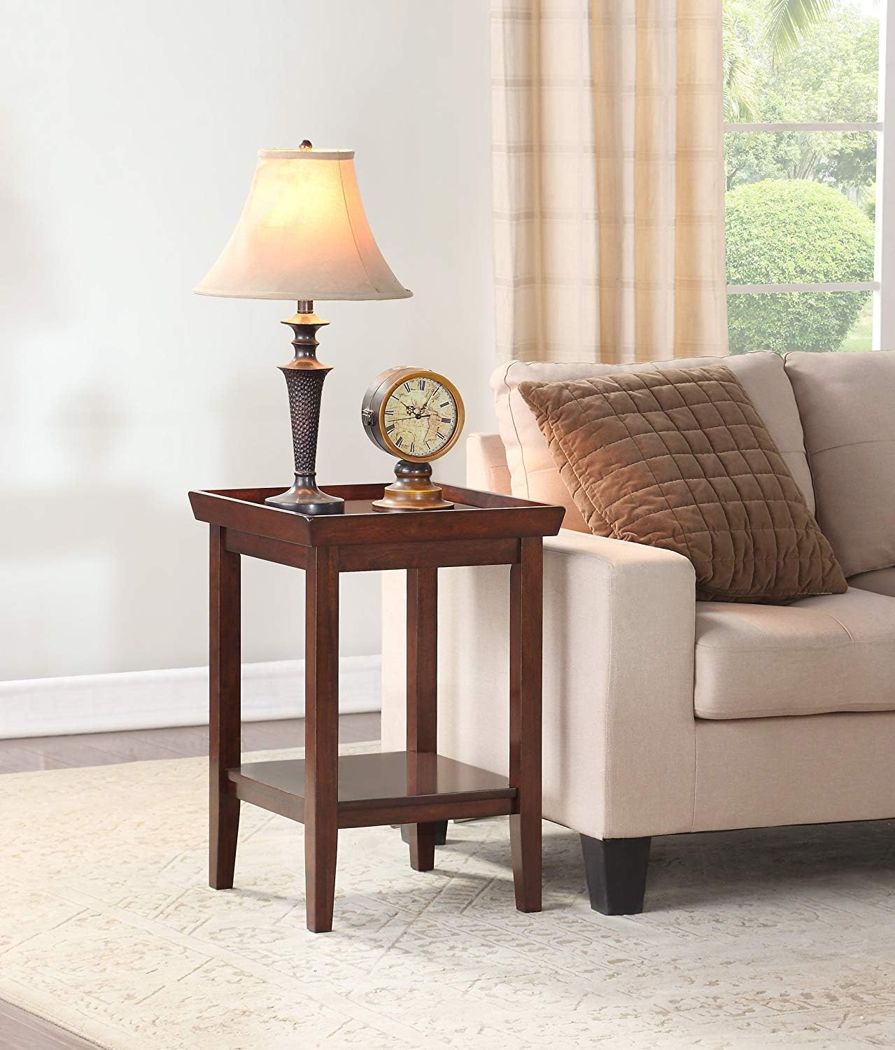 BOIS ART Espresso Side End Table for Home Decor (18 x 18 x 26 inches).