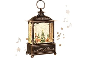 KAMPGO Christmas Village Snow Globe Lantern,Christmas Decorations Indoor Water Lantern Swirling Glittering with Music & Timer, USB/Battery Operated Lighted Lanterns for Home Decor Gifts (Forest House)