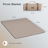 VonShef Picnic Blanket Beige Herringbone 147x180cm Waterproof Backing view 4