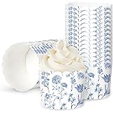 JarThenaAMCS 100Pcs Blue Floral Paper Baking Cups Blue White Wildflower Cupcake Wrappers Scalloped Edge Cupcake Muffin Cases for Party Supplies