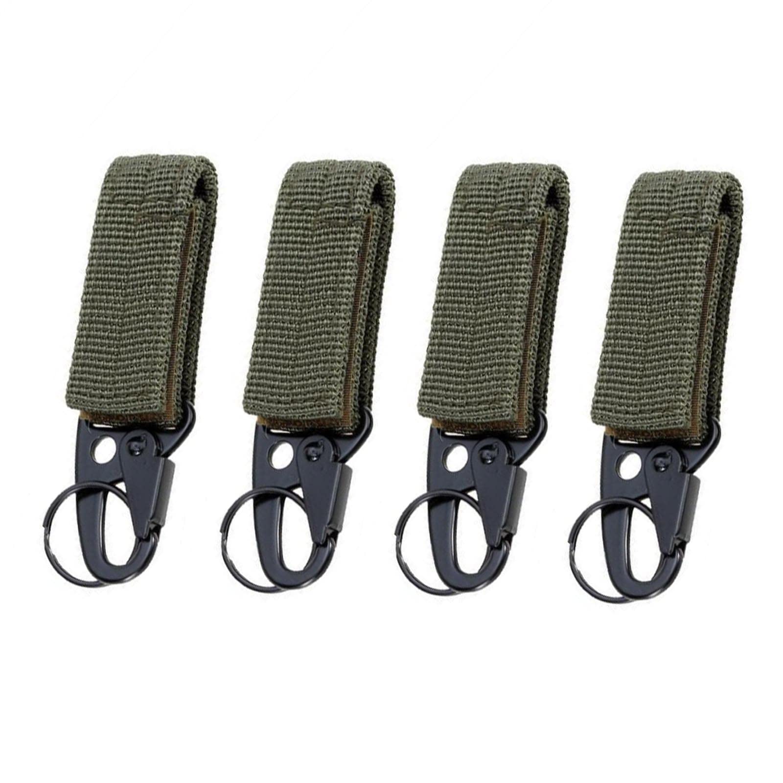 BuxiuGK 4 PCS Belt Clip Tactical Keychain Carabiner Braided Buckle Nylon Webbing with Velcro for Backpacking Climbing Hiking Outdoor,Army Green