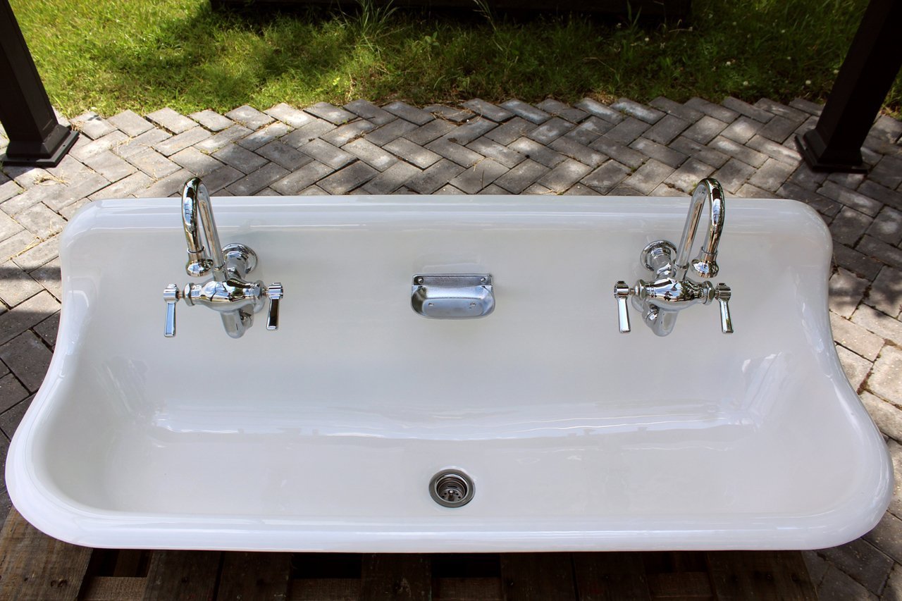 Large 48 Antique Inspired Kohler Farm Sink Hague Blue Cast Iron Porcelain Trough Sink Package