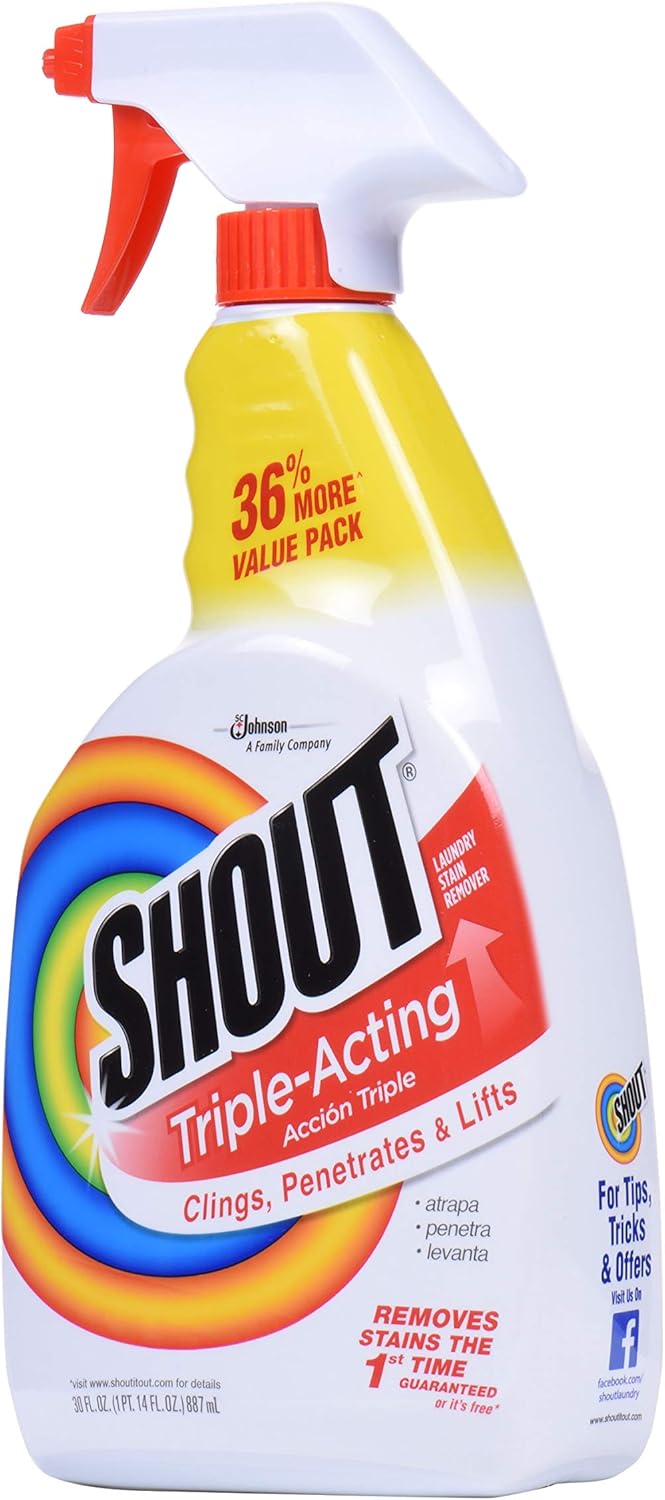 Shout Triple-Acting Laundry Stain Remover Spray Bottle for Everyday Stains, 30 fl oz Value Pack: Everything Else