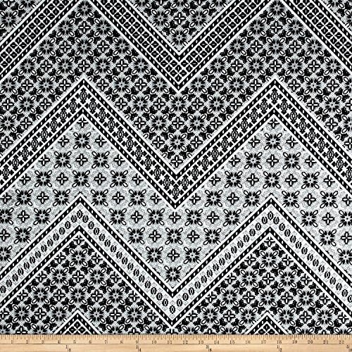 Neiman Brothers Cotton Stretch Sateen Patterned Chevron Black/Ivory Fabric by The Yard