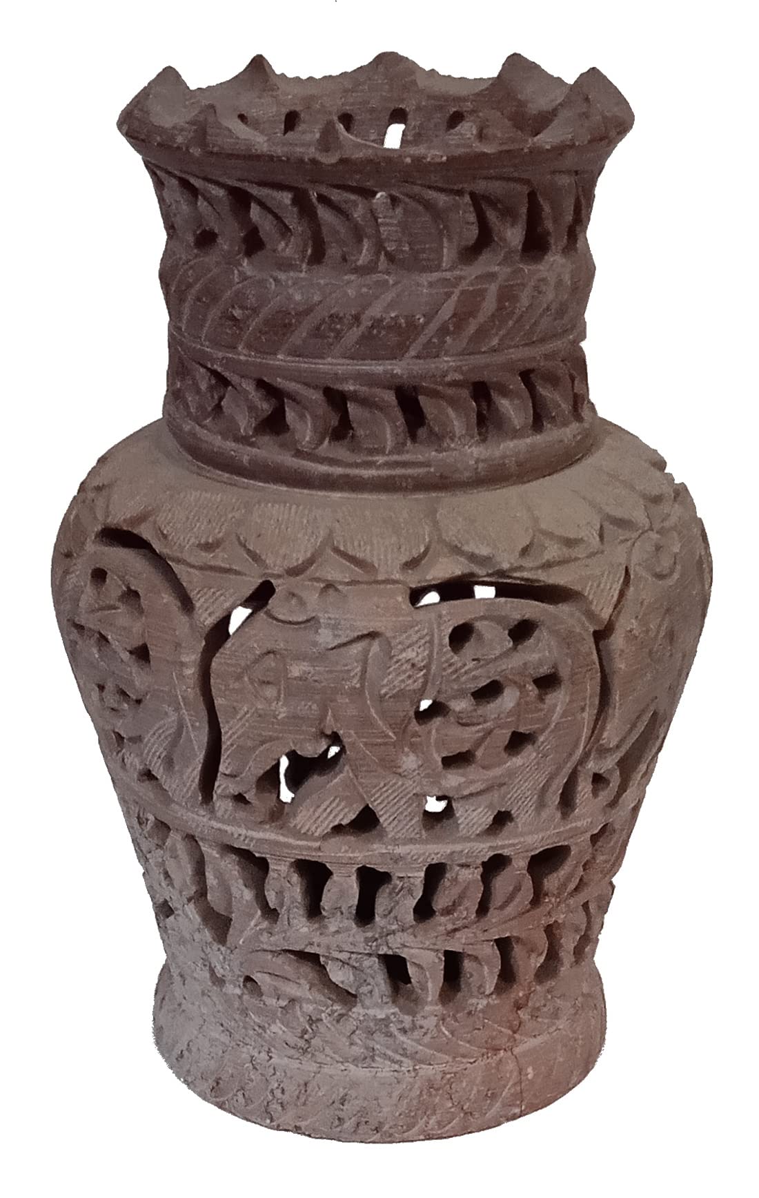 Purpledip Stone Vase Flower Pot: Intricate Lattice Work Jali Carving, 4.5 Inch (12594)