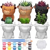 Beeveer 6 Pcs Ready to Paint Your Own Highland Cow Succulent Ceramic Pots | Unpainted Ceramics, Highland Cow Shaped Flower Pot, DIY Kit Planter Container with Drainage Hole, Home and Office Decoration