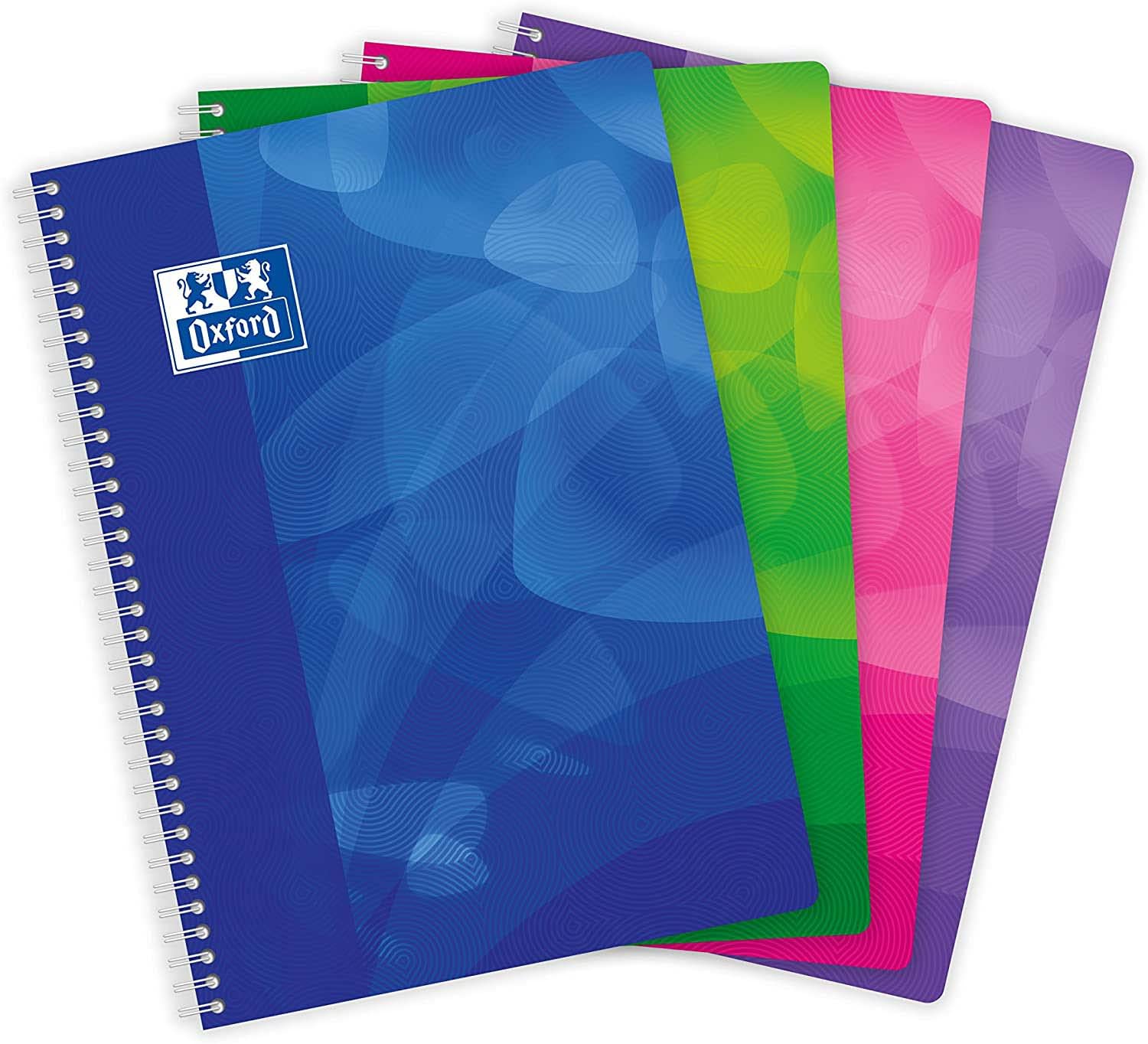 Oxford A4 Polypropylene Cover 100 Pages Small Squares 5 x 5 Assorted Colours (Pack of 5)