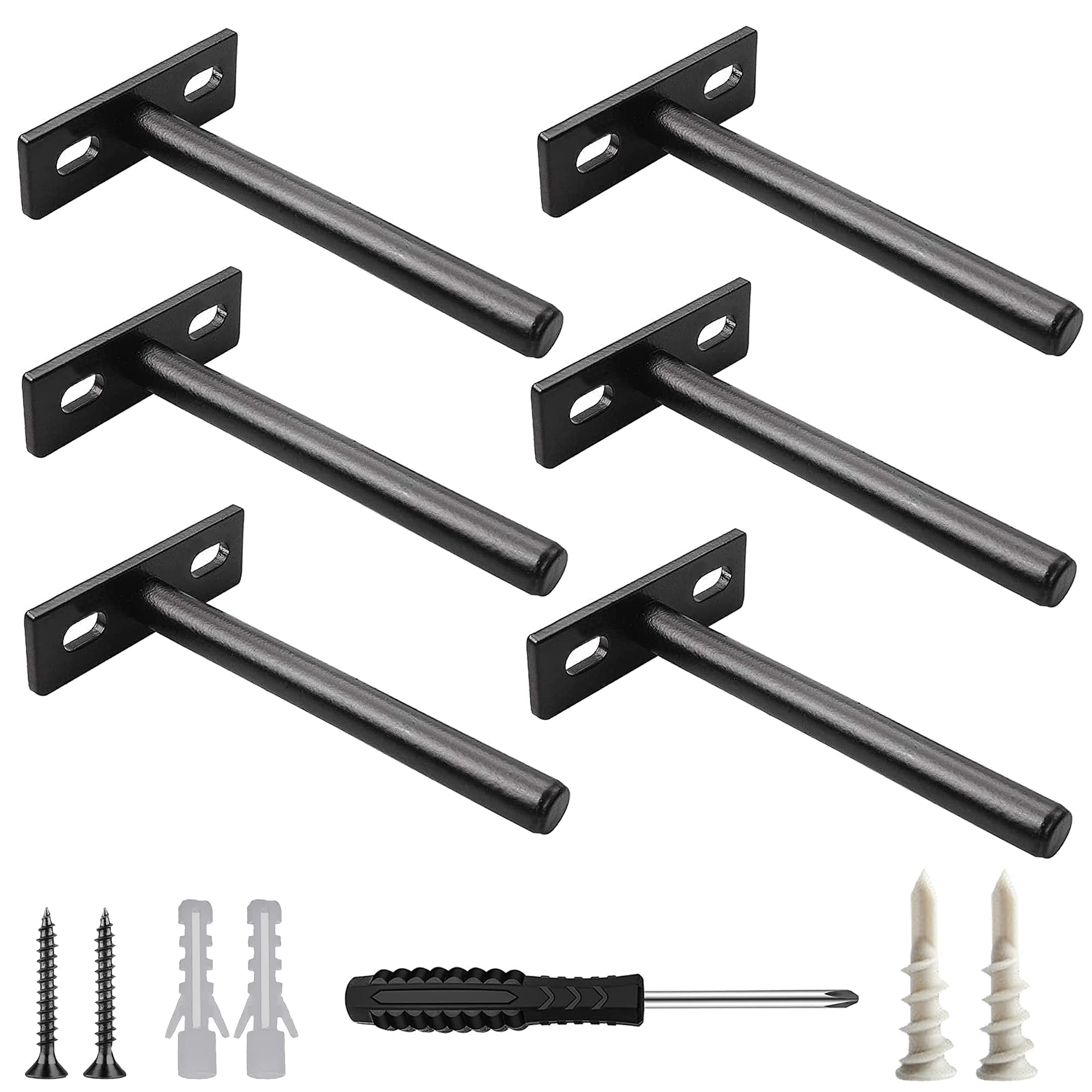 6 Pack 5-Inch Metal Steel Hidden Heavy Duty Blind Shelf Supports,125mm Solid Steel Black Floating Shelf Brackets,Invisible Wall Shelf Brackets for Mounted Concealed