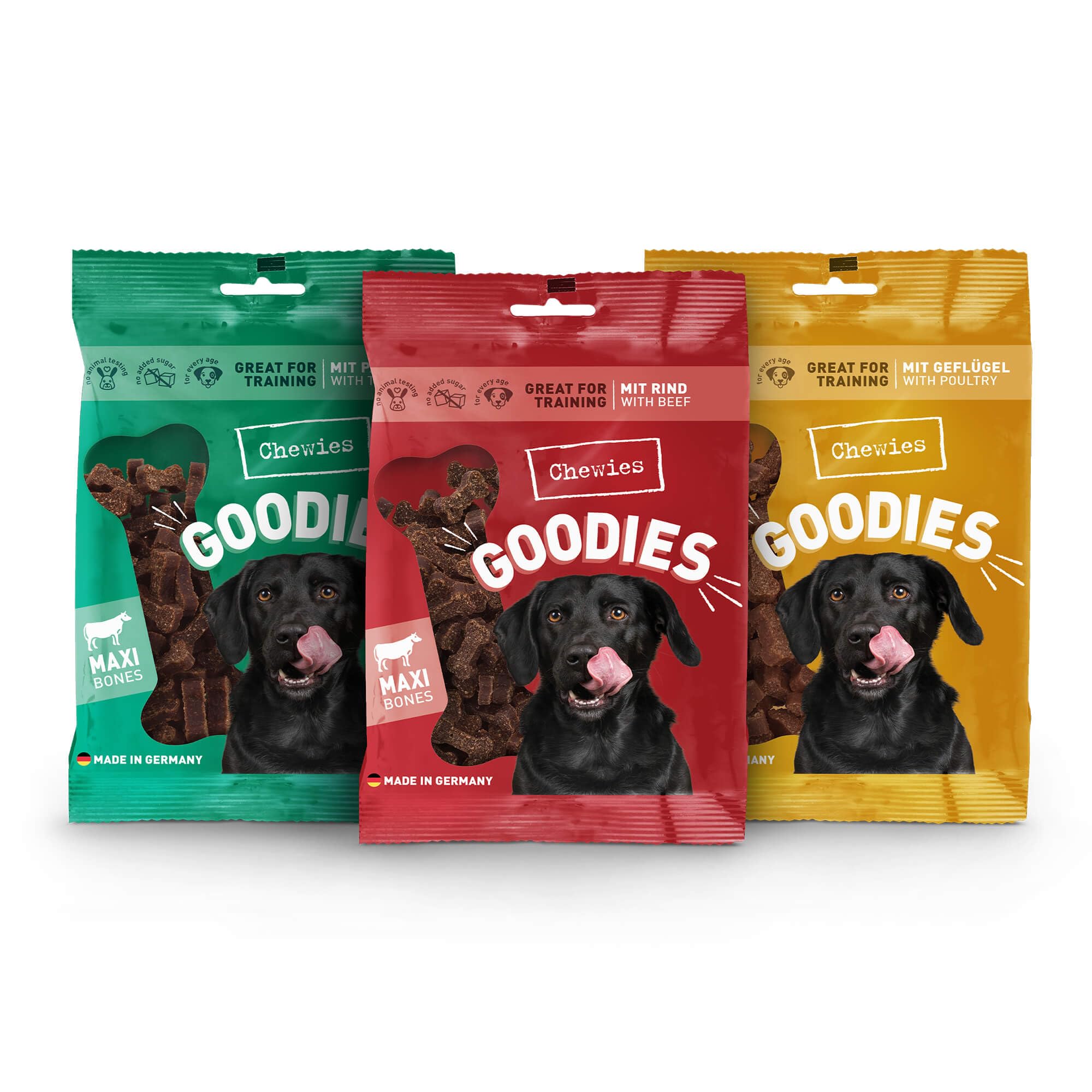 Chewies Dog Treats Maxi Mix 1 Beef, Pansen & Poultry Ankle Training - 3 x 200 g - Meat Softies without Sugar - Dog Snack with High Meat Content (600 g)