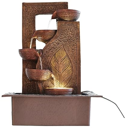 eCraftIndia Five Steps Polystone Water Fountain (31 cm x 23 cm x 42 cm, Brown)