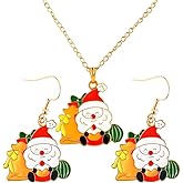 WETMT Christmas Necklace Earrings Set for Women 3PCS Stainless Steel Chain Cute Color Santa Claus Snowflake Dangle Necklace And Earrings Christmas Party Jewelry Gift