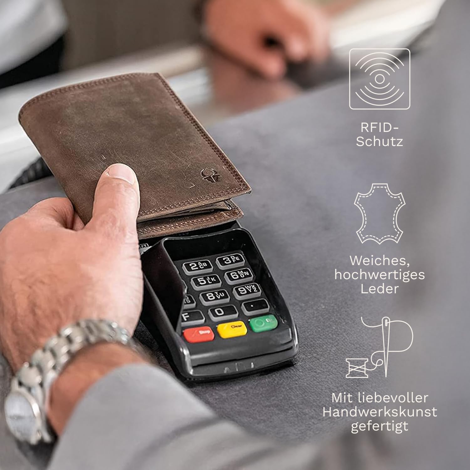 DONBOLSO Geldbeutel Herren - Große Geldbörse mit RFID-Schutz aus Leder - Portemonnaie mit Kartenetui Herren und Sichtfach für Ausweis und Kreditkarten - Vintage Braun 6