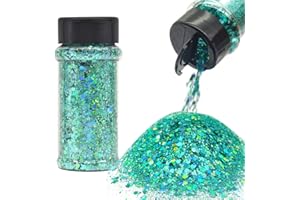 ELECTRIC BLISS BEAUTY Green Blue Mermaid - Craft Glitter - 2oz Glitter Shaker Bright Colorful Holographic Mix Chunky Body Glitter Bulk Wholesale 24 Colors in Shaker Cosmetic Glitter - EBLB702