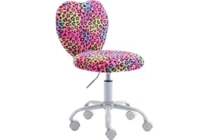chairus Kids Desk Chair Faux Fur Small Study Chair for Teenage Girls, Adjustable Heart Shaped Kids Vanity Chair for Bedroom Reading Living Room, Cute Student Task Chair with White Foot, Leopard