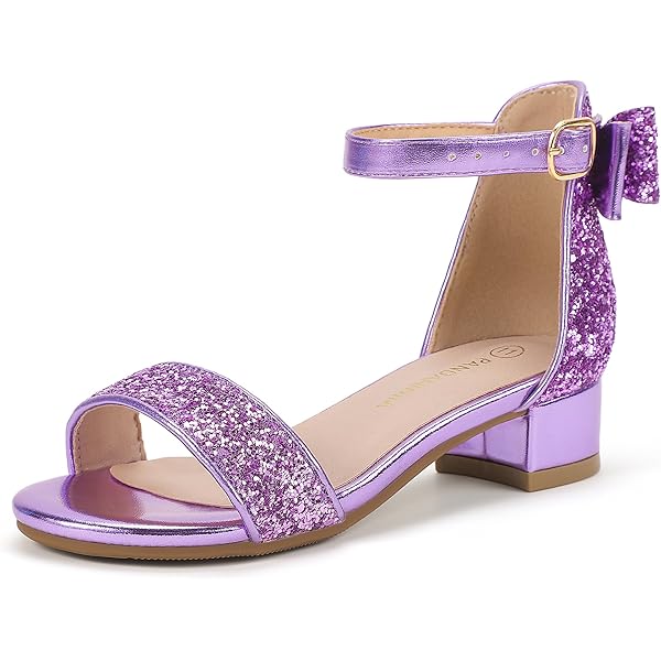 LAURMOSA - Sandalias De Tacón Alto Con Punta Cerrada, Puntera Cerrada, Correa Al Tobillo, Zapatos De Niña De Flores, Zapatos De Vestir Para Boda, Fiesta, Bonito Lazo Con Tacón Grueso Para Niños