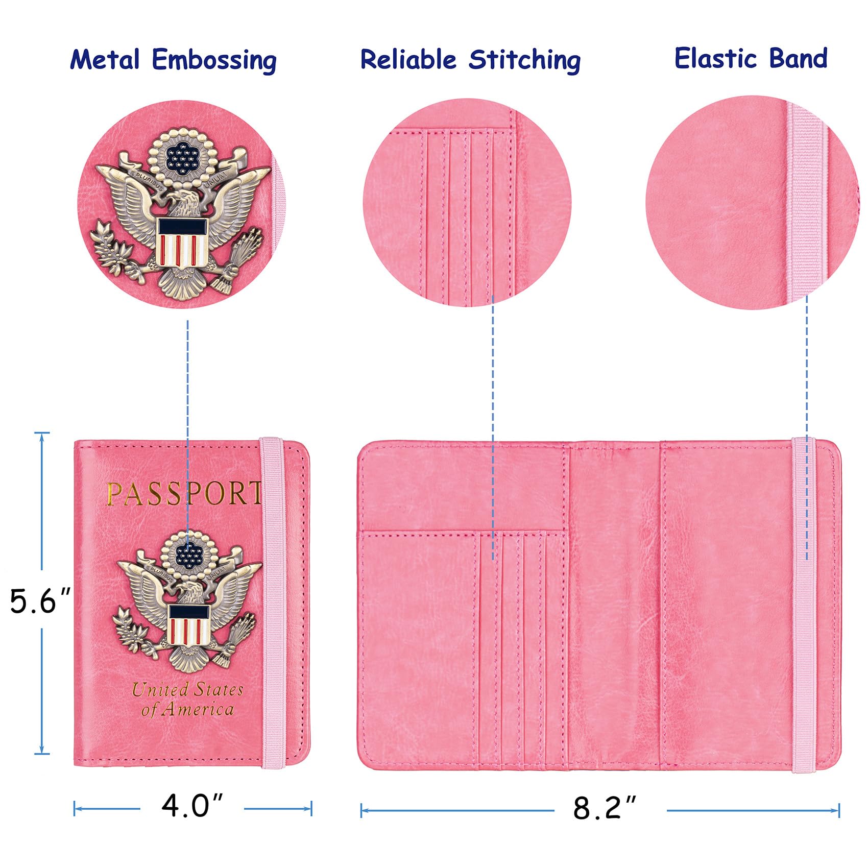 TOURSUIT RFID Blocking Passport Holder for Women Men, Leather Passport Travel Wallet with Metal 3D Metal Badge, Travel Document Holder Cover Accessories (Pink)