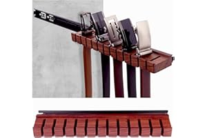 CENLEOHA 12 Belts Walnut Wood Belt Holder with Slide, Left or Right Slide Flexible Install Belt-Rack, Belt Hanger for Closet, Space Saving Belts Storage Organizer, Gift for Men