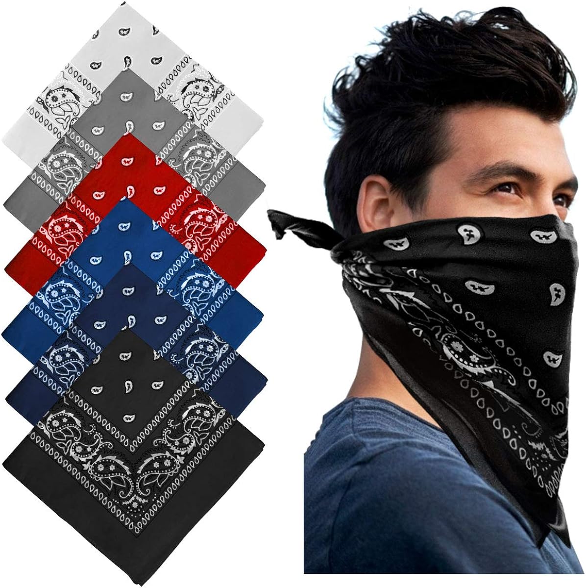 Cowboy Bandanas - Novelty Cotton Bandanas Paisley Bandanas Printed Headwrap Scarf Multi-Purpose Double-Sided For Men Womens: Clothing