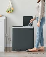 SONGMICS Dual Rubbish Bin 2-Compartment 30 L Pedal Lids 15 Bags Greenish Grey view 9