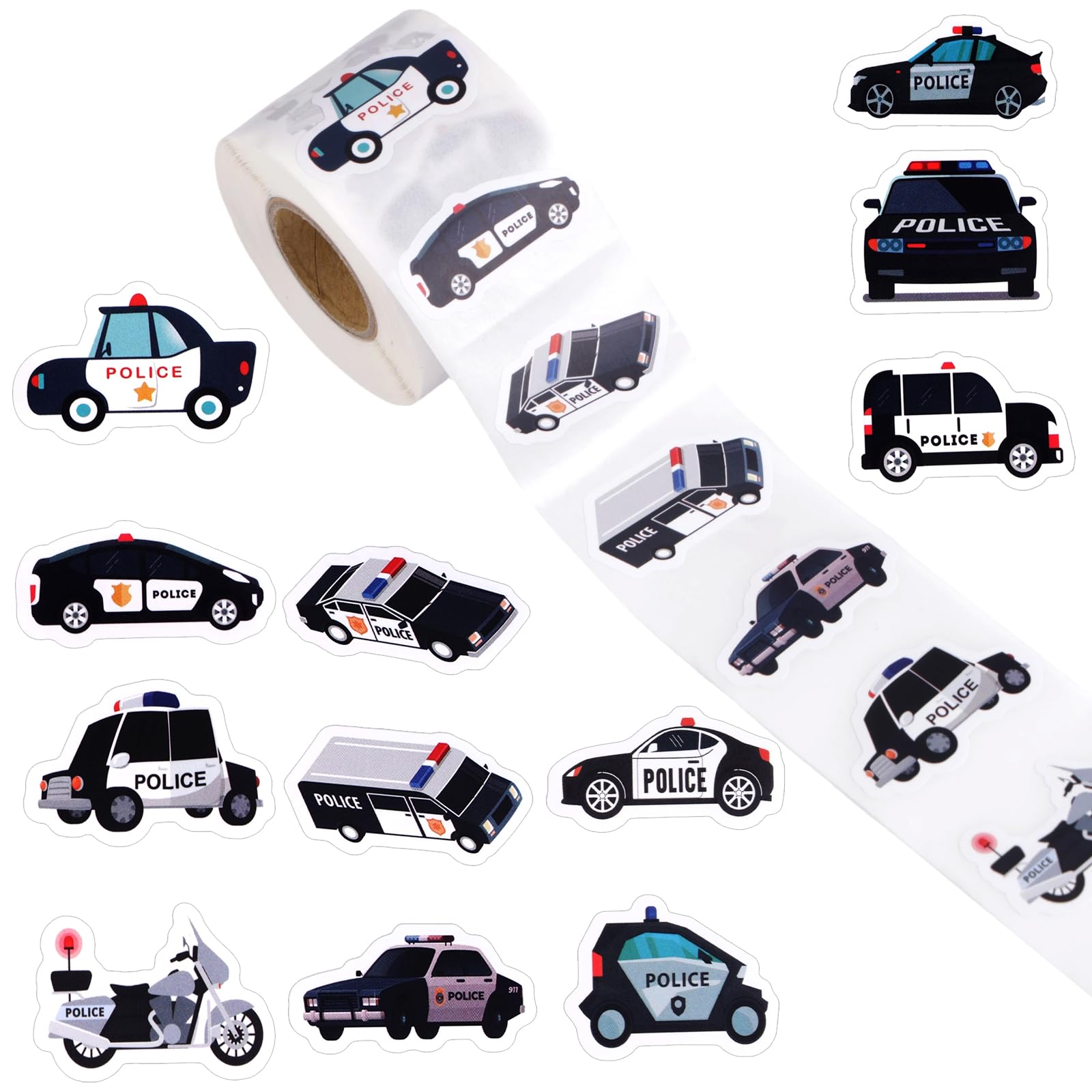 500 Pcs Police Stickers Roll, Law Enforcement Patrol Car Themed Self-Adhesive Vehicle Decal for Kids Birthday Parties Decorations Classroom Rewards Scrapbooking Water Bottles & DIY Crafts