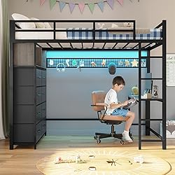ADORNEVE Twin Size Loft Bed with Desk and 8 Storage