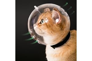 Cat Transparent Muzzle with Breathable Hood, Adjustable Kitten Astronaut Helmet Prevent from pet Biting Chewing Grooming Hoqqf, Ball Mask for Aggressive Cat(L)