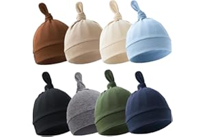BEoffer 8 Pack Baby Newborn Hats Set Top-Knot Beanie Soft Stretchable Hats Adjustable Caps for Infant Girls Boys 0-6 Months