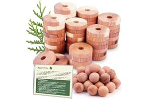CEDAR HOME Cedar Blocks for Clothes Storage | Cedar Balls & Rings | Dresser Drawer Freshener Odor Eliminator | 40 Pieces, 30 Rings & Bonus 10 Balls, U.S.A Seller