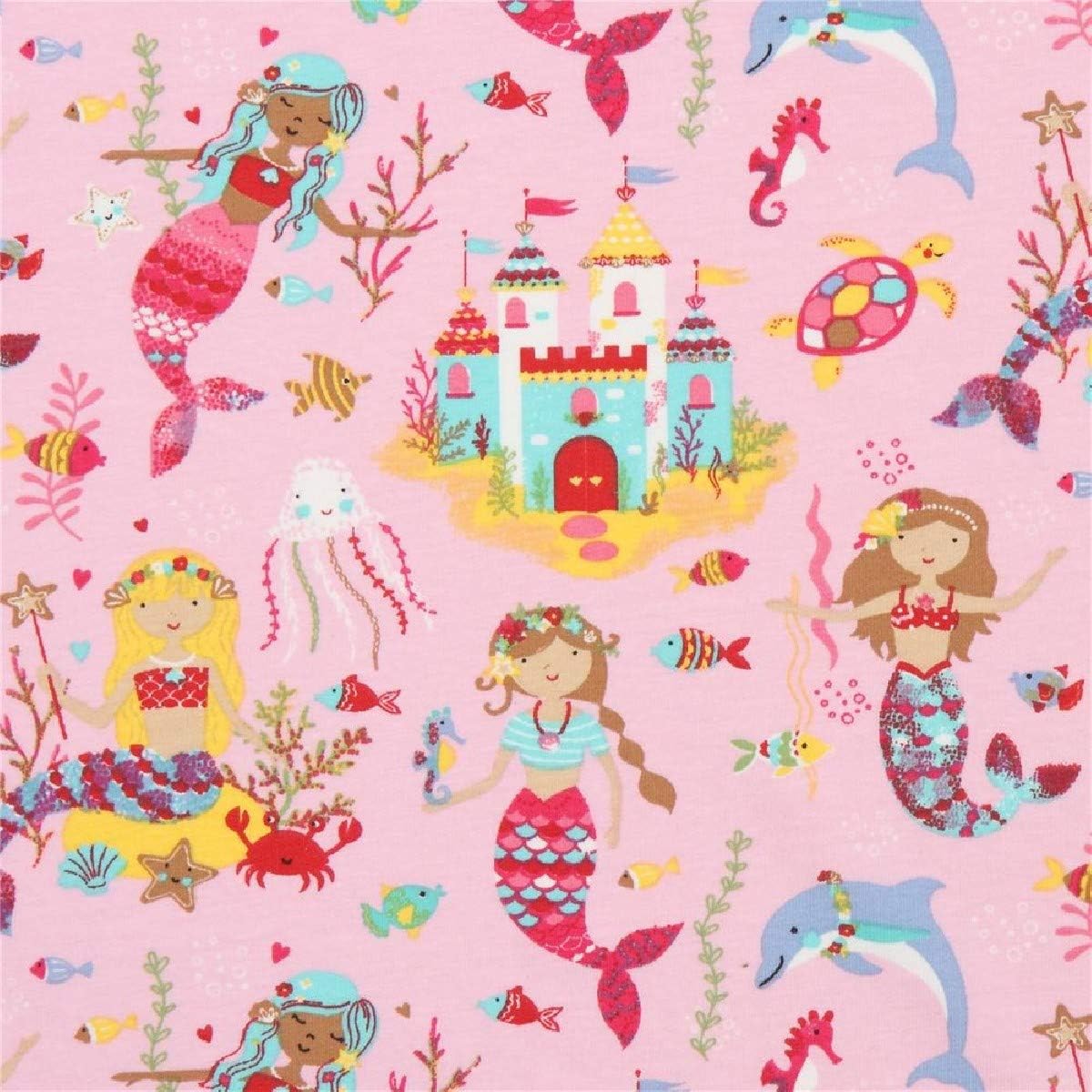 STOF France Mermaid Stretch Jersey Knit Fabric, Rose, Fabric By The Yard