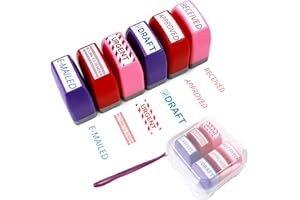 Self Inking Stampp Set 6 Pack - Red & Blue Ink for Office Documents | Pre-Inked Rubber Stamps (Received, Approved, Urgent, Dr