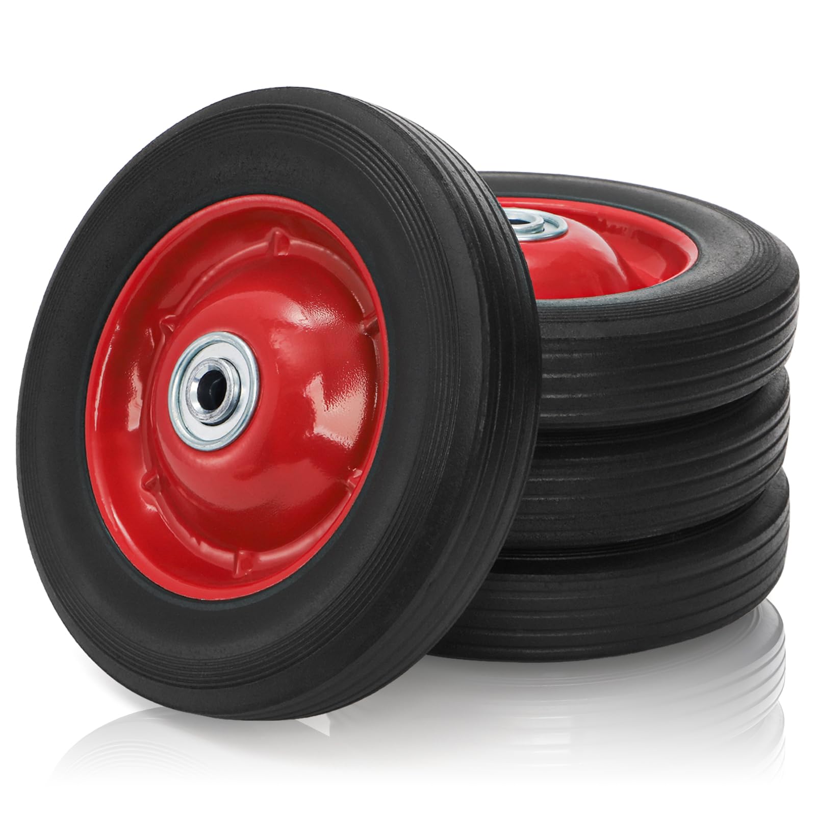 Photo 1 of Acshio 4 Pack Solid Rubber Tires, 8 Inch Flat Free Hand Truck Replacement Wheels with Ball Bearing 1/2-Inch Bore Axle Hole, Heavy Duty Garden Carts Replacement Tires for Wheelbarrow, Wagon (Black Red)