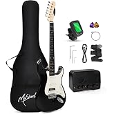 Musicool 39" Beginner Electric Guitar Starter Kit with Amp for Adult, Black | Full-size Solid Body with HSS Pickup, Bluetooth Amp-Headphone Jack, Gig Bag, Tuner, Cord, Cable, Strap, Picks&amp;Extra Strings