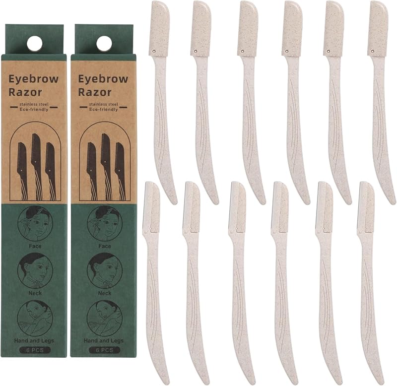 Lanjue Dermaplaning Blades for Face 12pcs WheatStraw Eyebrow Razor