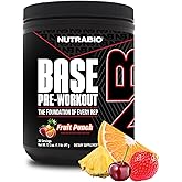 NutraBio Base Pre-Workout Powder 200mg Caffiene, Sustained Energy, Focus, Endurance, Pump, Sugar Free, Clean Preworkout for Men and Women - Beta Alanine, L-Tyrosine, 30 Servings - Fruit Punch