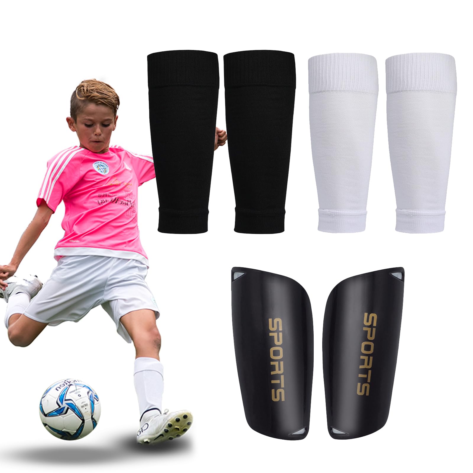 Football Sock Sleeves Shin Guards Set, Football Shin Guard Kids Shin Pads, 3 in 1 Shin Guards Set Soccer Protective Equipment for Kids, Teens & Adults, boys & girls